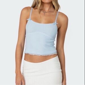 BRAND NEW Edikted Light Blue Satin-Trim Tank Top NWT